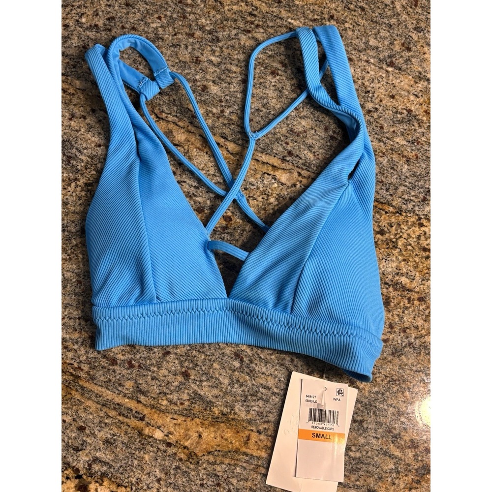 NWT Becca Textured Tie Back Removable Pads Women's Swimwear Bikini Top Blue Sz S